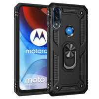 Луксозен силиконов гръб с твърда част Hybrid Anti-Fall с метална ринг стойка за Motorola Moto E7i /Motorola Moto E7 Power  черен